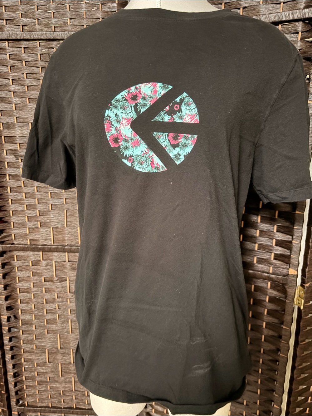 ethika Black Tee with Pink & Teal Floral Logo